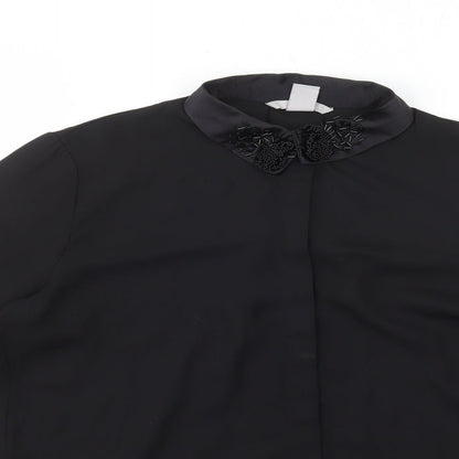 H&M Womens Black Polyester Basic Button-Up Size 8 Collared