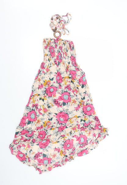 Womens Multicoloured Floral Polyester A-Line Size 6 Halter Pullover