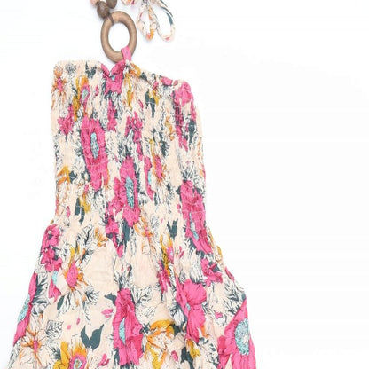 Womens Multicoloured Floral Polyester A-Line Size 6 Halter Pullover