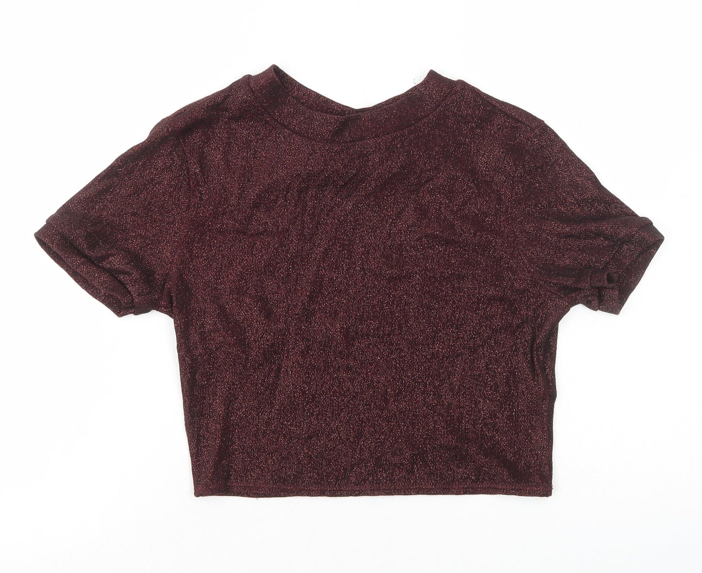 Topshop Womens Red Viscose Cropped T-Shirt Size 10 Mock Neck