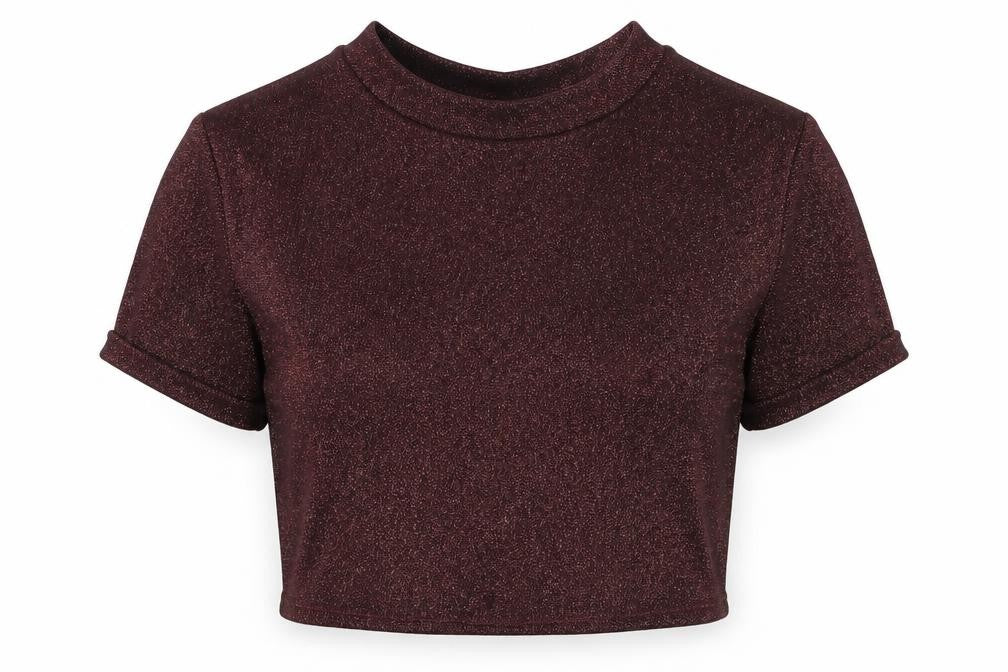 Topshop Womens Red Viscose Cropped T-Shirt Size 10 Mock Neck