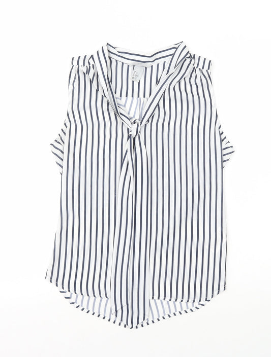 H&M Womens White Striped Polyester Basic Tank Size 8 V-Neck - Neck Tie