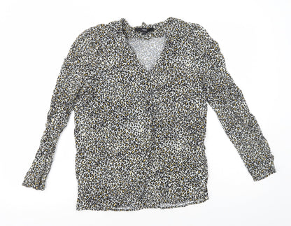 Next Womens Multicoloured Animal Print Viscose Basic Button-Up Size 6 V-Neck - Leopard Print