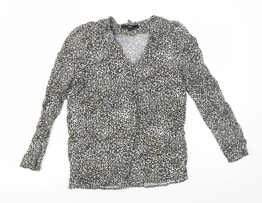 NEXT Womens Multicoloured Animal Print Viscose Basic Button-Up Size 6 V-Neck - Leopard Print