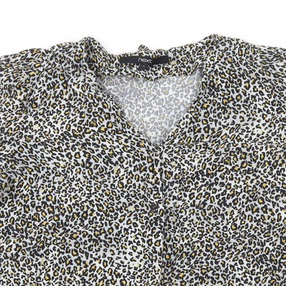 Next Womens Multicoloured Animal Print Viscose Basic Button-Up Size 6 V-Neck - Leopard Print