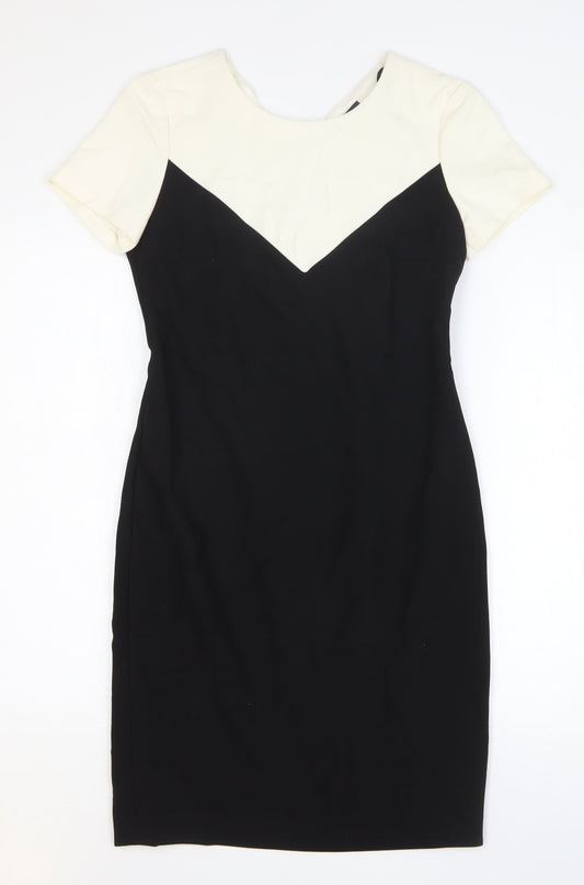 Oui Womens Black Colourblock Polyester Bodycon Size 10 Round Neck Zip