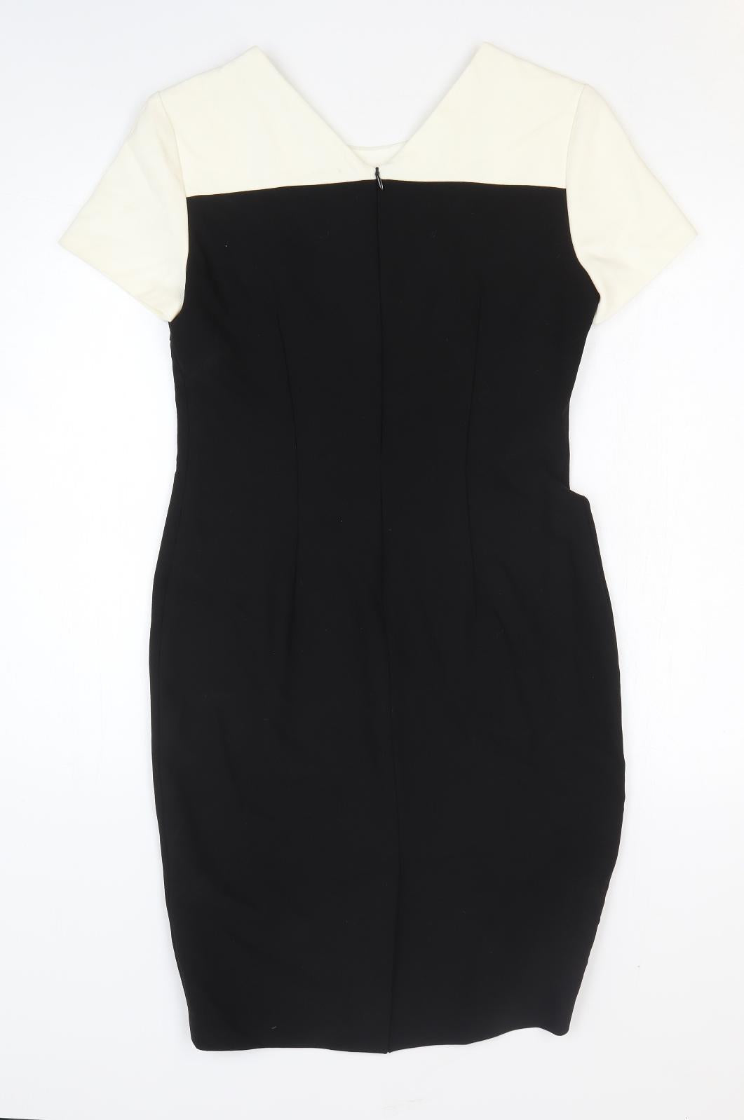 Oui Womens Black Colourblock Polyester Bodycon Size 10 Round Neck Zip
