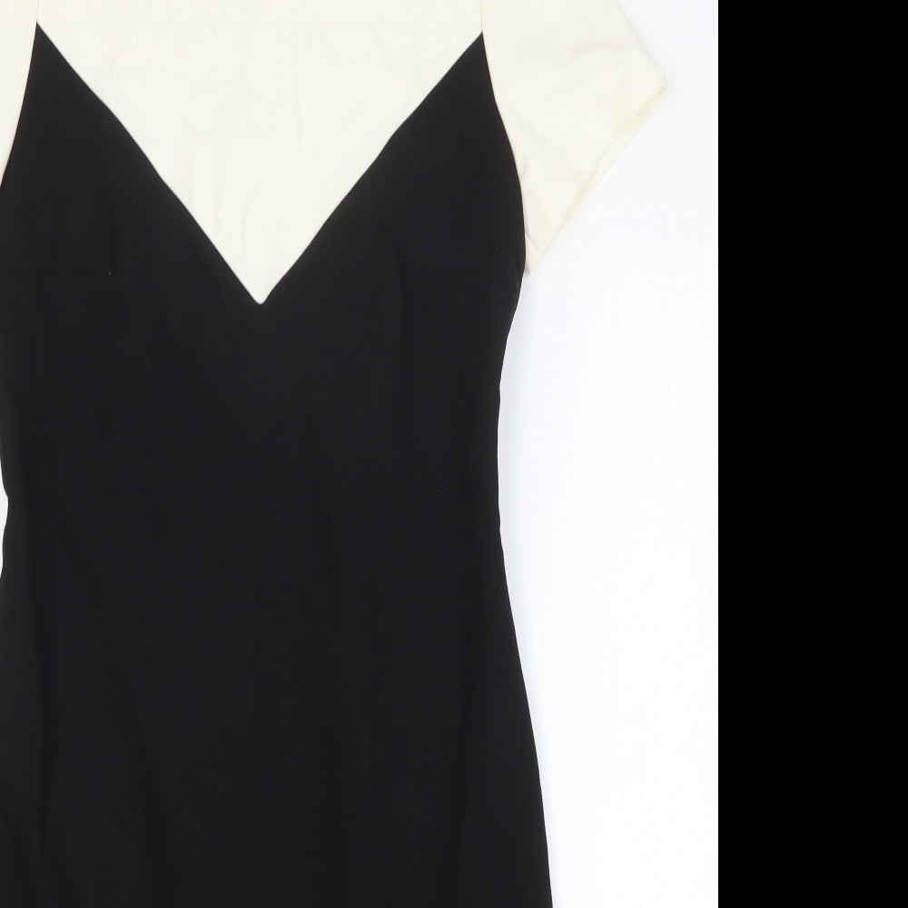 Oui Womens Black Colourblock Polyester Bodycon Size 10 Round Neck Zip