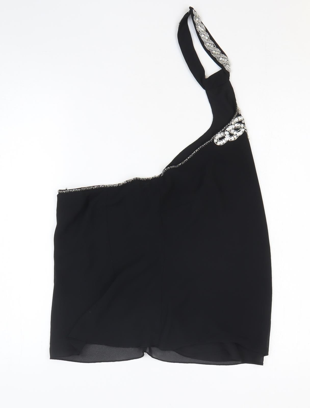 NEXT Womens Black Polyester Basic T-Shirt Size 16 One Shoulder