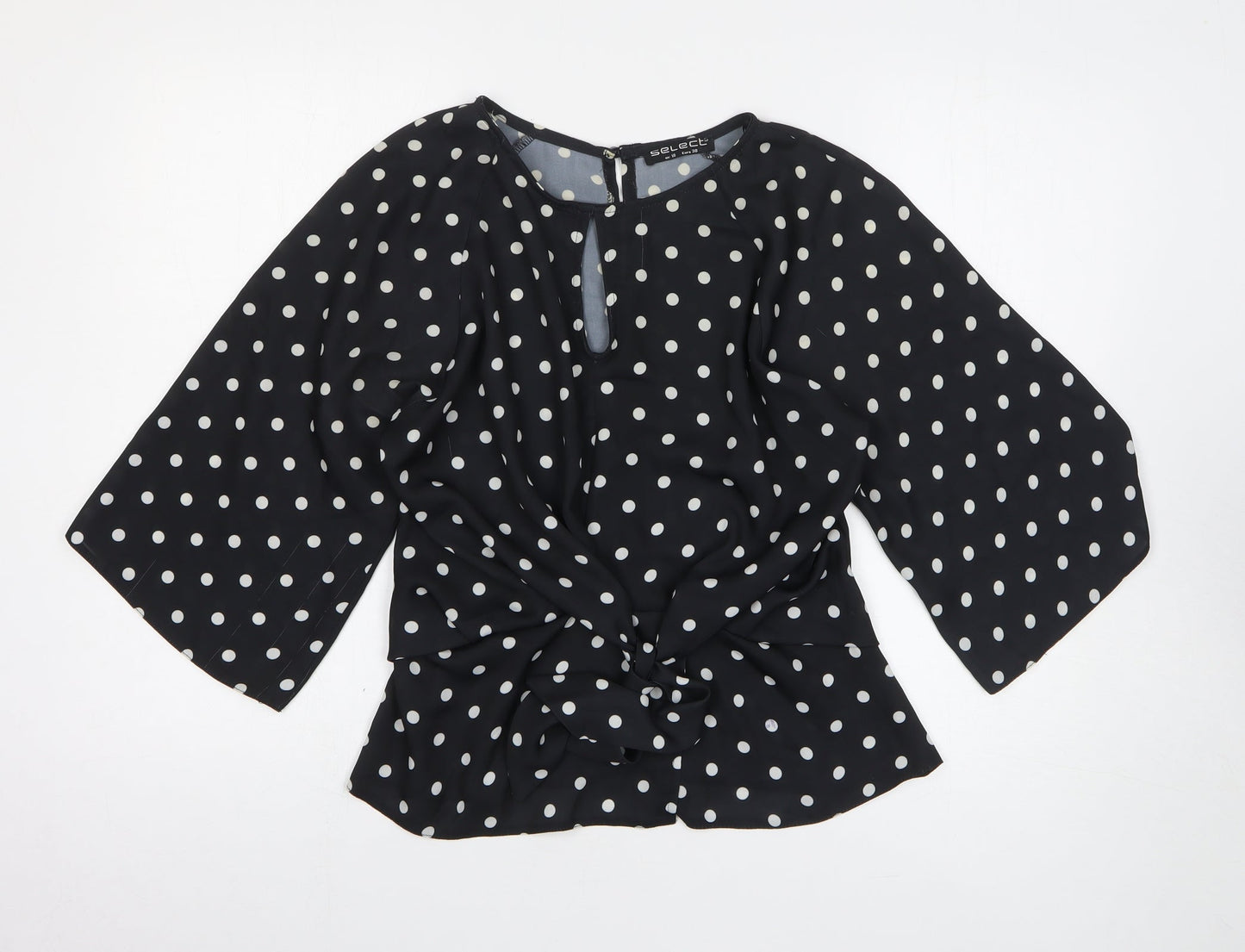Select Womens Black Polka Dot Polyester Basic T-Shirt Size 10 Round Neck