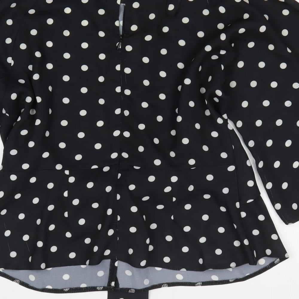 Select Womens Black Polka Dot Polyester Basic T-Shirt Size 10 Round Neck