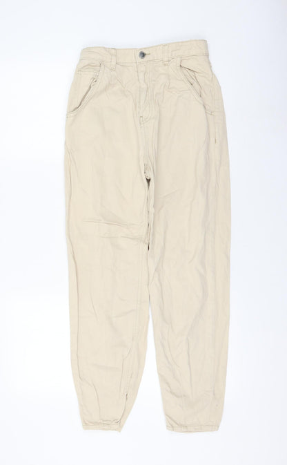 Stradivarius Womens Ivory Cotton Chino Trousers Size 6 L26 in Regular Zip
