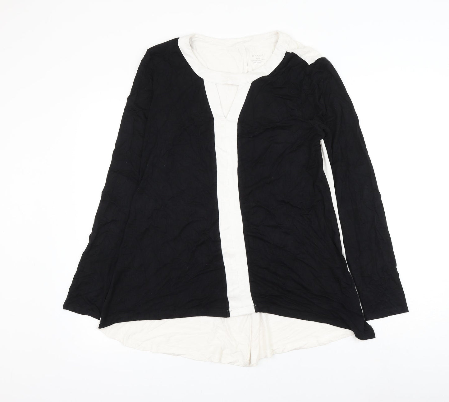 Grace Womens Black Viscose Basic Blouse Size L V-Neck