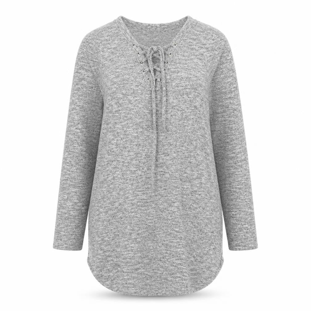 Primark Womens Grey Polyester Basic Blouse Size 10 V-Neck - Lace Up