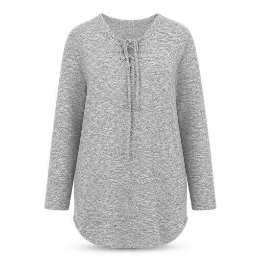 Primark Womens Grey Polyester Basic Blouse Size 10 V-Neck - Lace Up