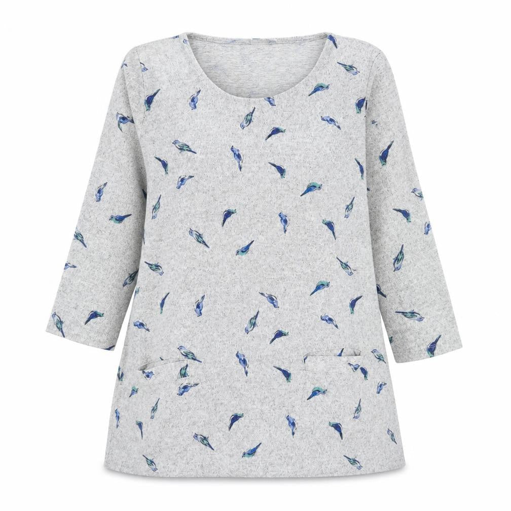 prew Womens Grey Scoop Neck Geometric Polyester Pullover Jumper Size 12 - Feather