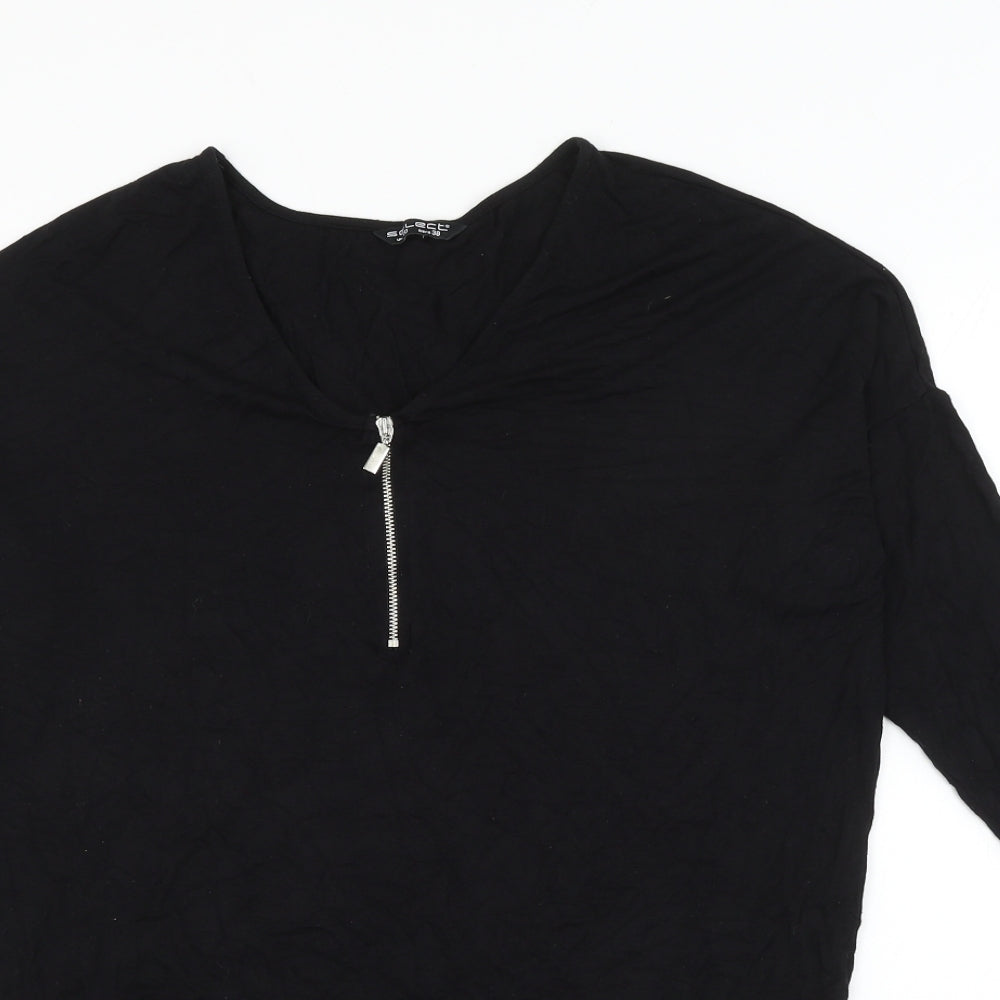 Select Womens Black Viscose Basic Blouse Size 10 V-Neck