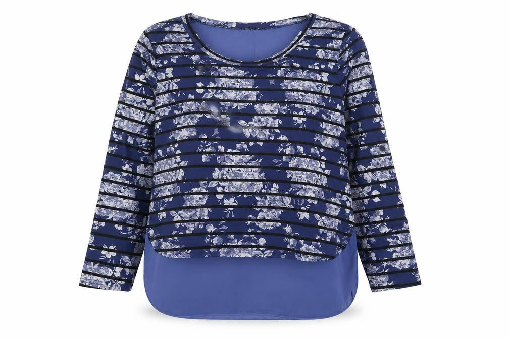 Frock Me Womens Blue Striped Polyester Basic Blouse Size 16 Scoop Neck - Flower