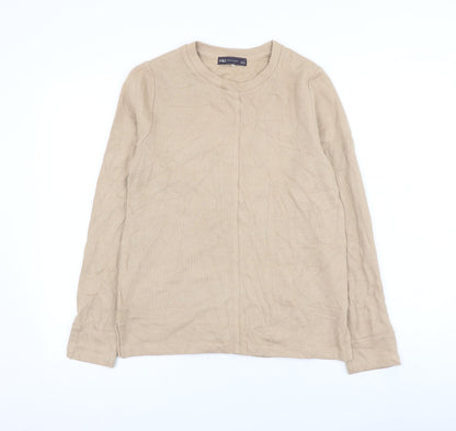 Marks & Spencer Womens Beige Round Neck Cotton Pullover Jumper Size 8