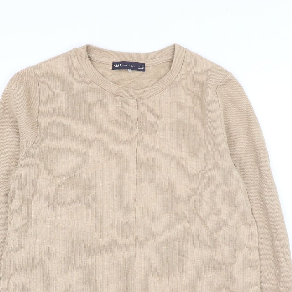 Marks and Spencer Womens Beige Round Neck Cotton Pullover Jumper Size 8