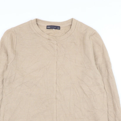 Marks & Spencer Womens Beige Round Neck Cotton Pullover Jumper Size 8