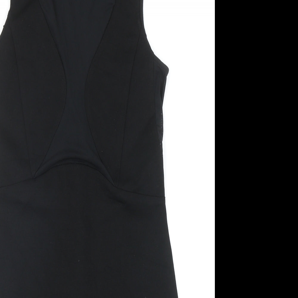 Topshop Womens Black Viscose Bodycon Size 10 Round Neck Hook & Eye - Embellished Neckline