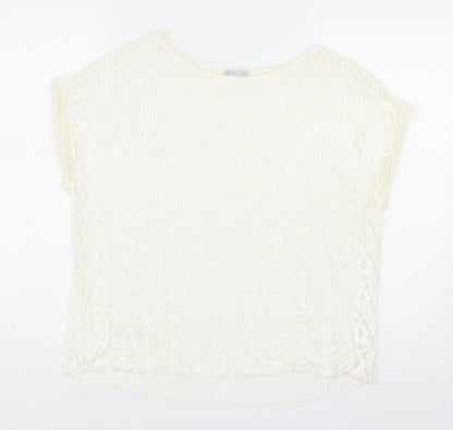 Zara Womens Ivory Geometric Polyester Basic Blouse Size S Boat Neck