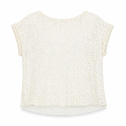 Zara Womens Ivory Geometric Polyester Basic Blouse Size S Boat Neck