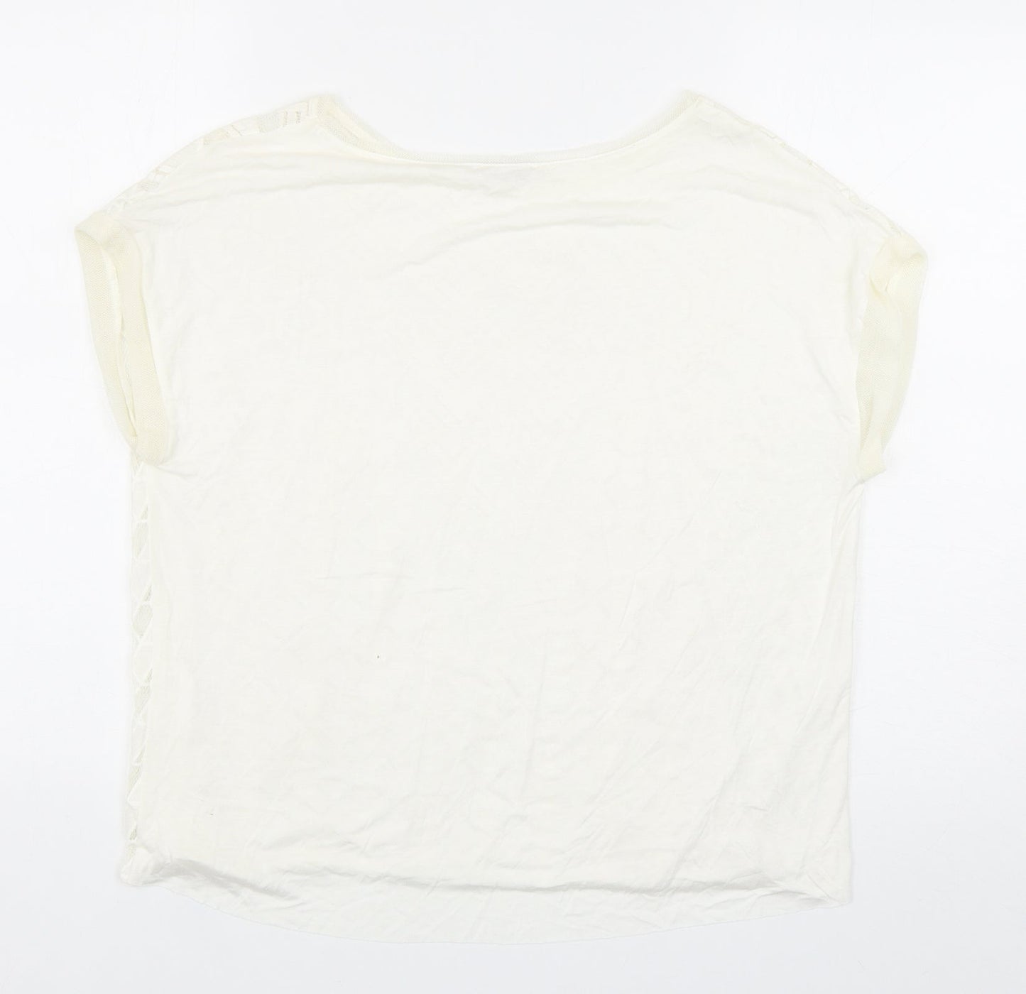 Zara Womens Ivory Geometric Polyester Basic Blouse Size S Boat Neck