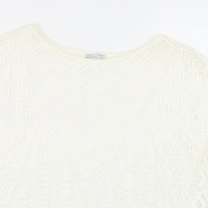 Zara Womens Ivory Geometric Polyester Basic Blouse Size S Boat Neck