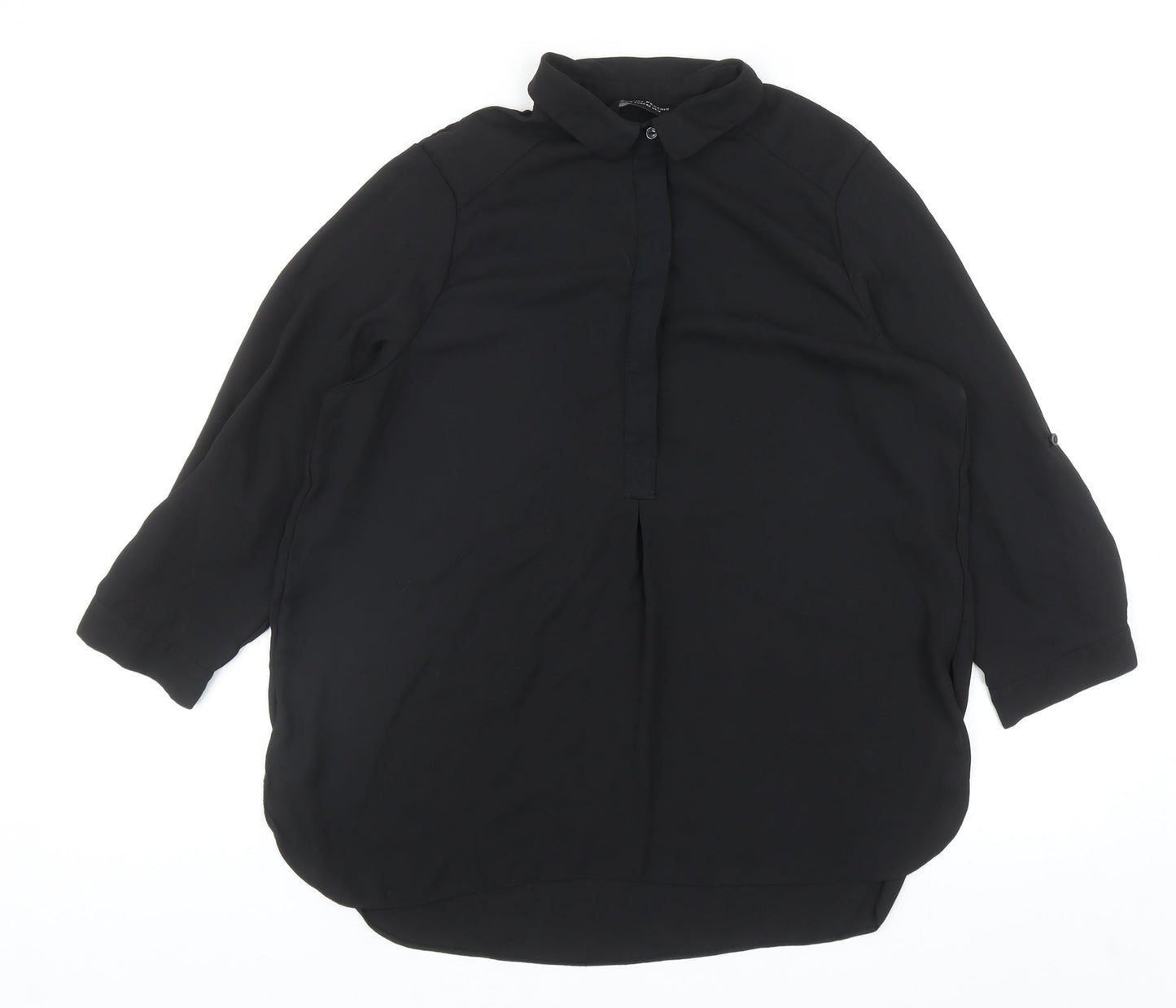 Dorothy Perkins Womens Black Polyester Basic Button-Up Size 14 Collared