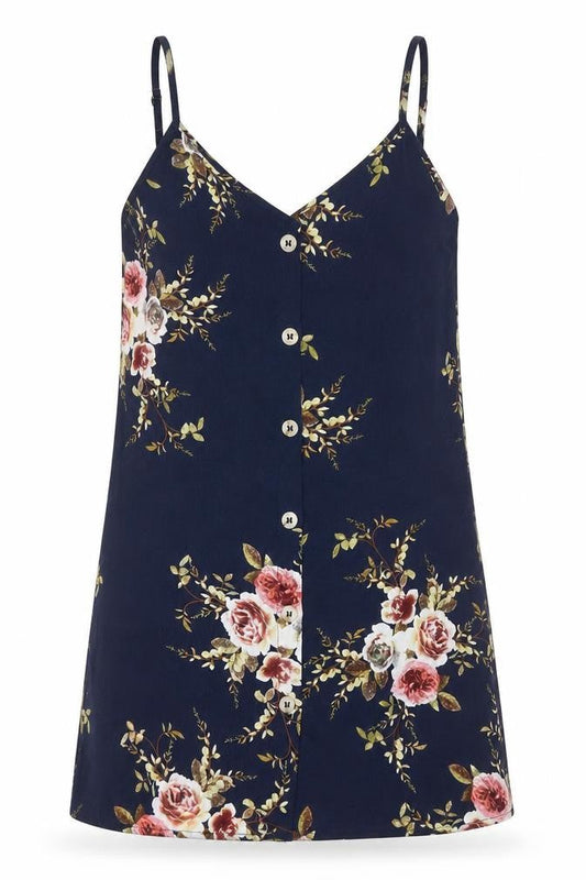 SHEIN Womens Blue Floral Polyester Mini Size M V-Neck Button