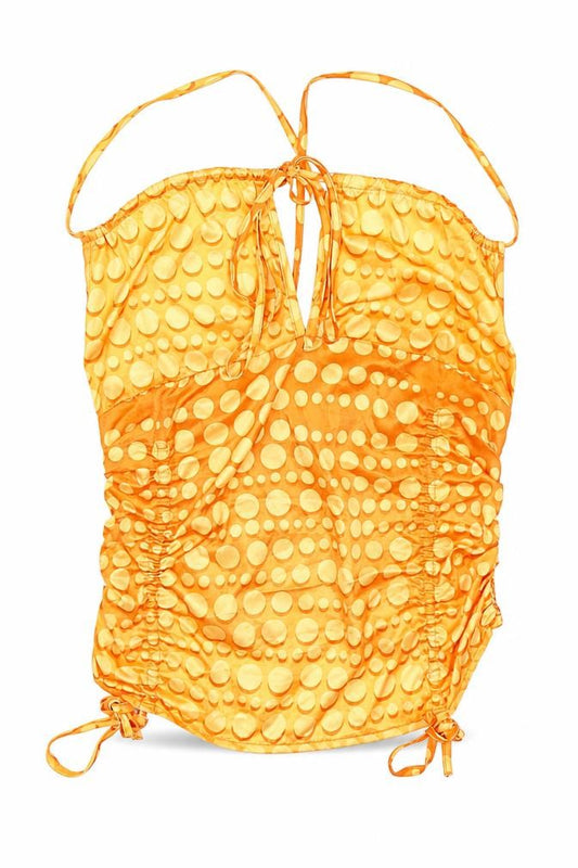 SheIn Womens Orange Polka Dot Polyester Camisole Tank Size S Square Neck - Cropped, Ruched
