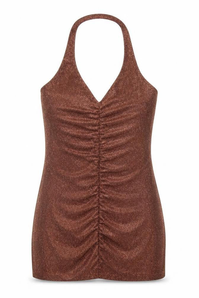 Divided Womens Brown Polyester Mini Size M Halter Pullover