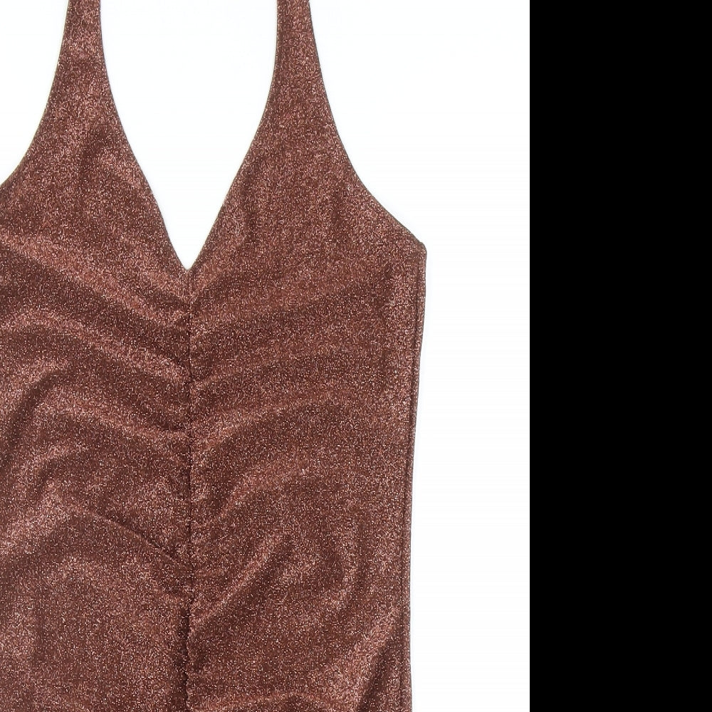 Divided Womens Brown Polyester Mini Size M Halter Pullover