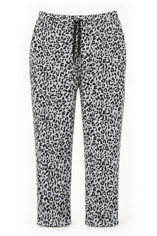 Society Eight Womens Grey Animal Print Polyester Sweatpants Trousers Size S L28 in Regular Drawstring - Leopard Print