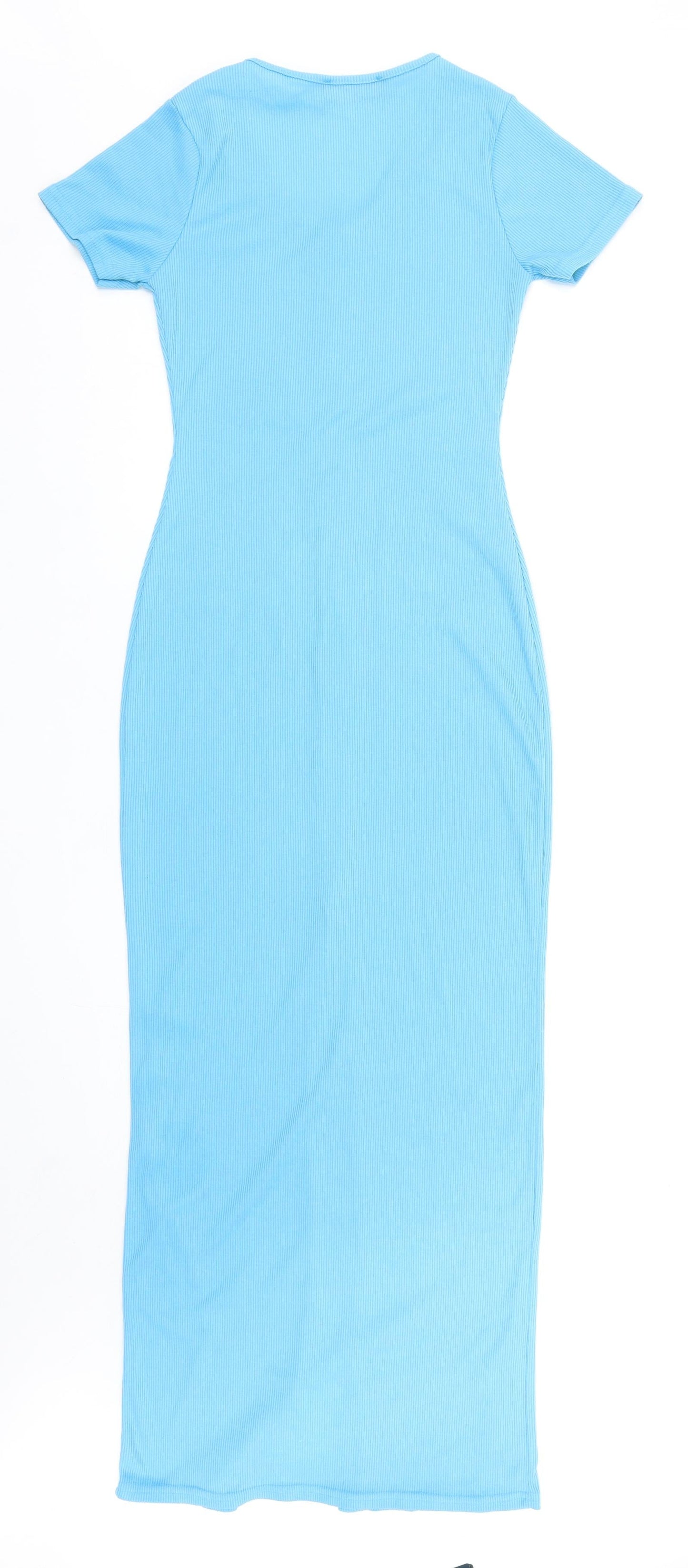 Another Reason Womens Blue Polyester T-Shirt Dress Size 6 Round Neck Button - Ribbed