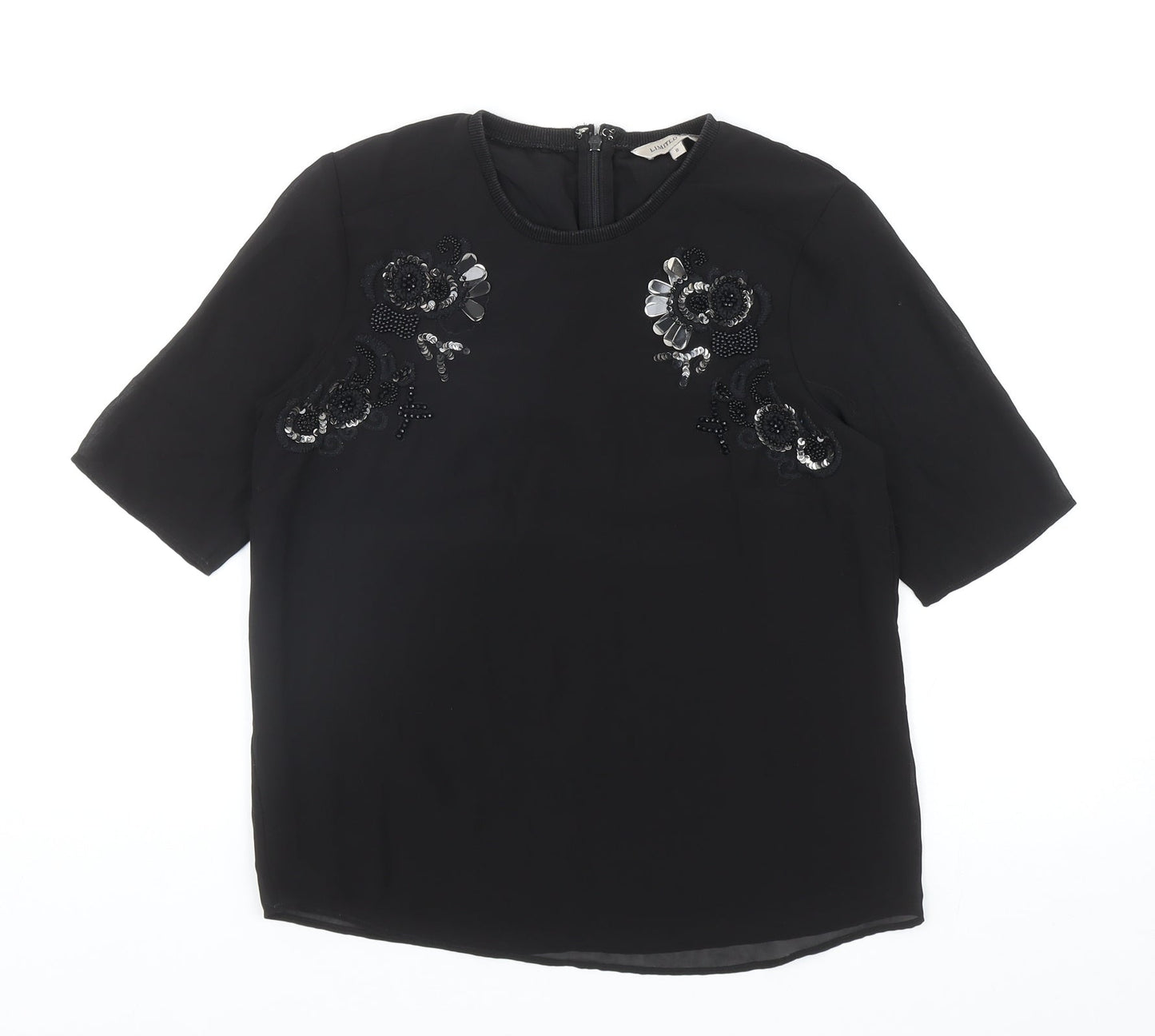 Marks and Spencer Womens Black Polyester Basic Blouse Size 8 Round Neck