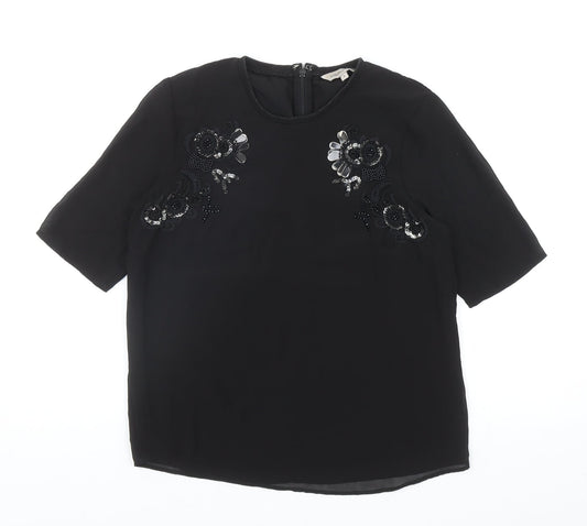 Marks and Spencer Womens Black Polyester Basic Blouse Size 8 Round Neck