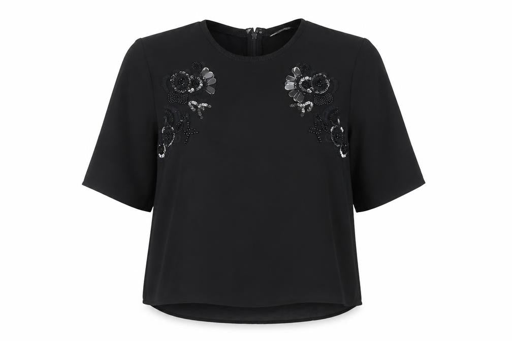 Marks & Spencer Womens Black Polyester Basic Blouse Size 8 Round Neck