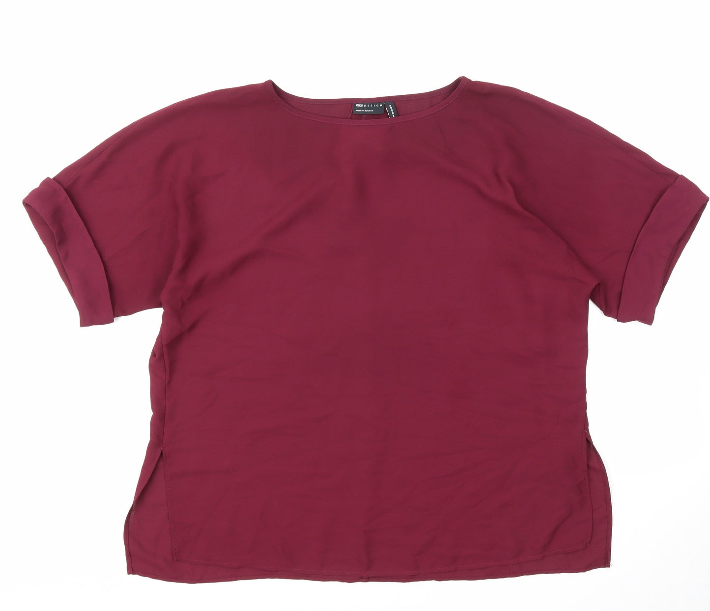 ASOS Womens Purple Polyester Basic Blouse Size 14 Round Neck - Slit sides