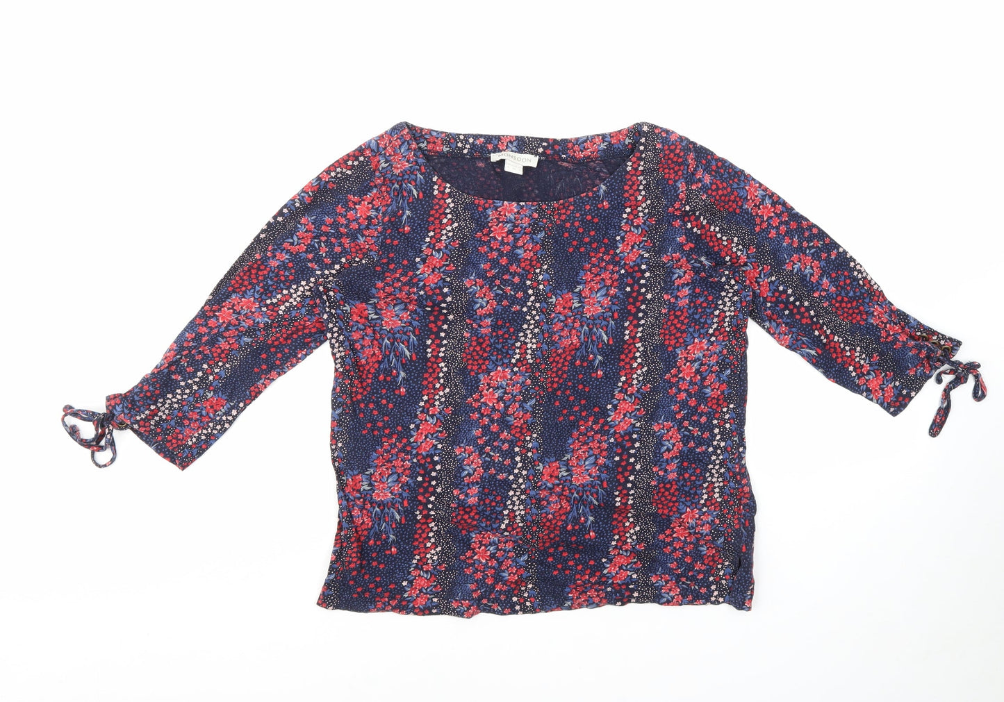 Monsoon Womens Multicoloured Floral 100% Cotton Basic Blouse Size 8 Round Neck