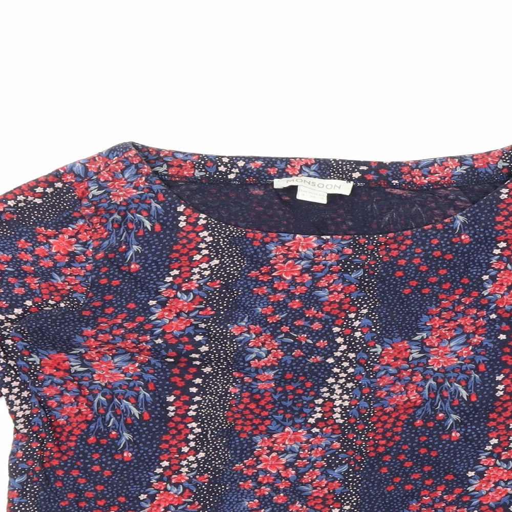 Monsoon Womens Multicoloured Floral 100% Cotton Basic Blouse Size 8 Round Neck