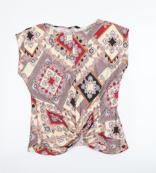 K&D London Womens Multicoloured Geometric Viscose Basic Blouse Size 14 Boat Neck