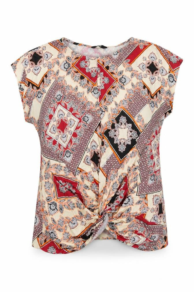 K&D London Womens Multicoloured Geometric Viscose Basic Blouse Size 14 Boat Neck