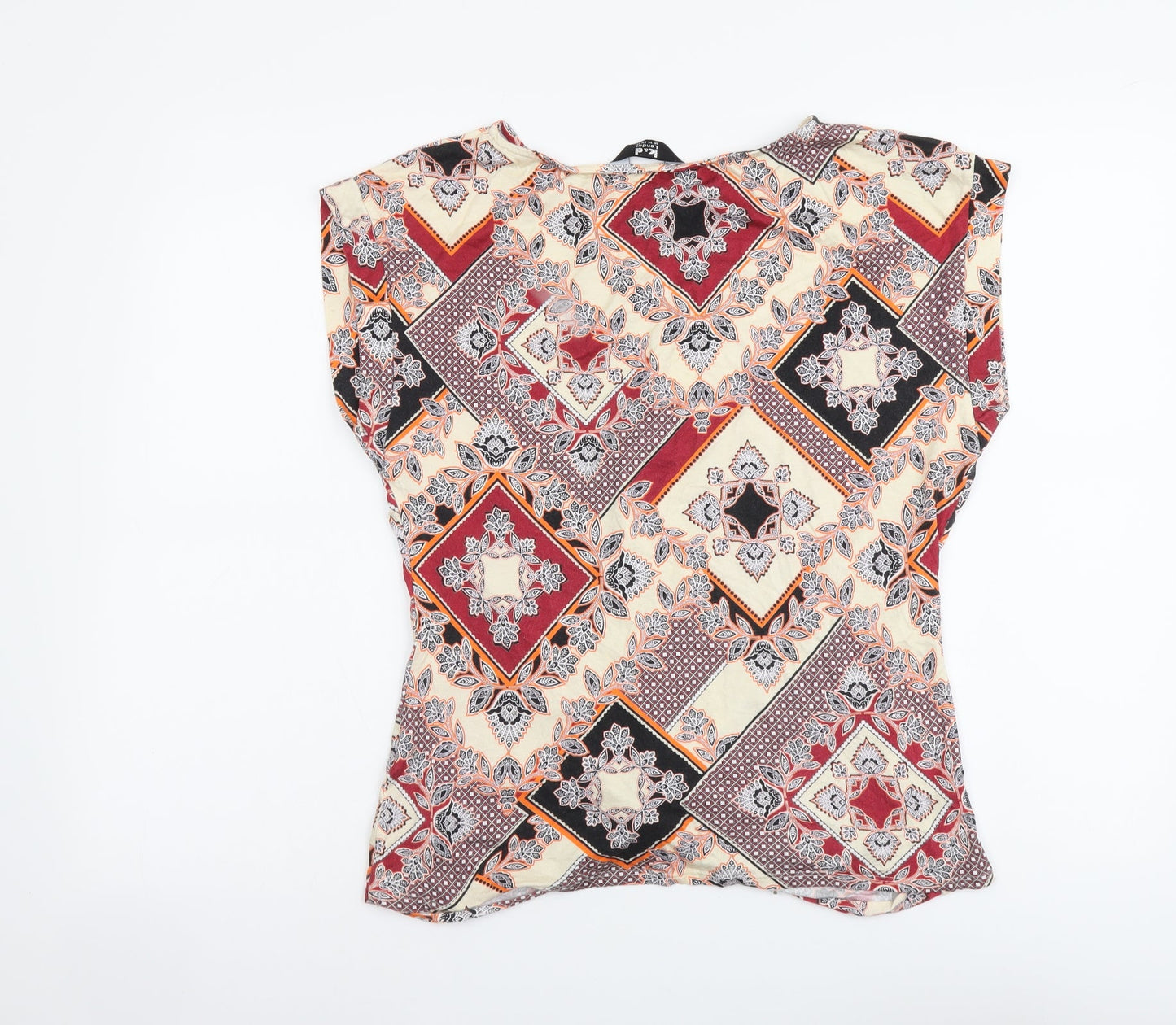 K&D London Womens Multicoloured Geometric Viscose Basic Blouse Size 14 Boat Neck