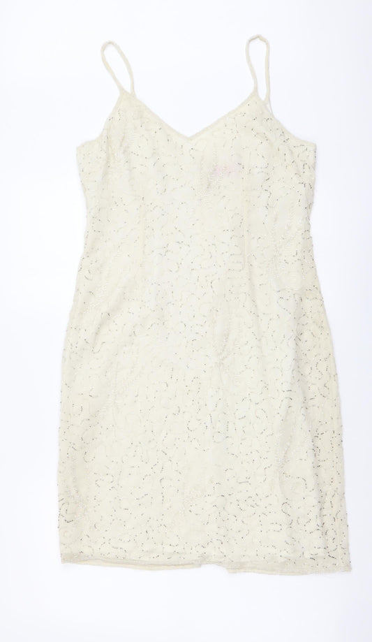 For Women Womens Beige Polyester Mini Size 12 V-Neck Zip