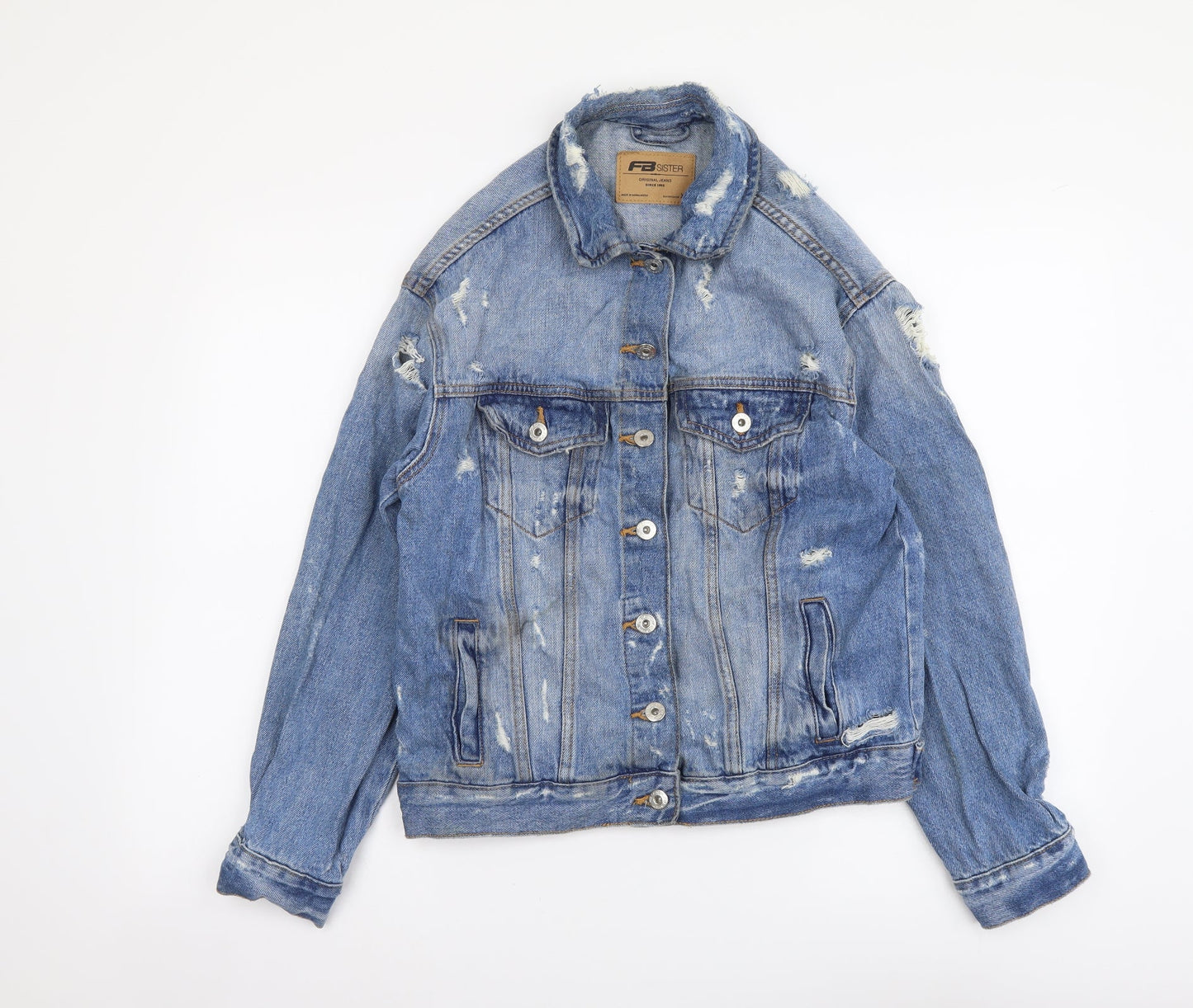 FB sister Womens Blue Jacket Size XS Button - Distressed Look