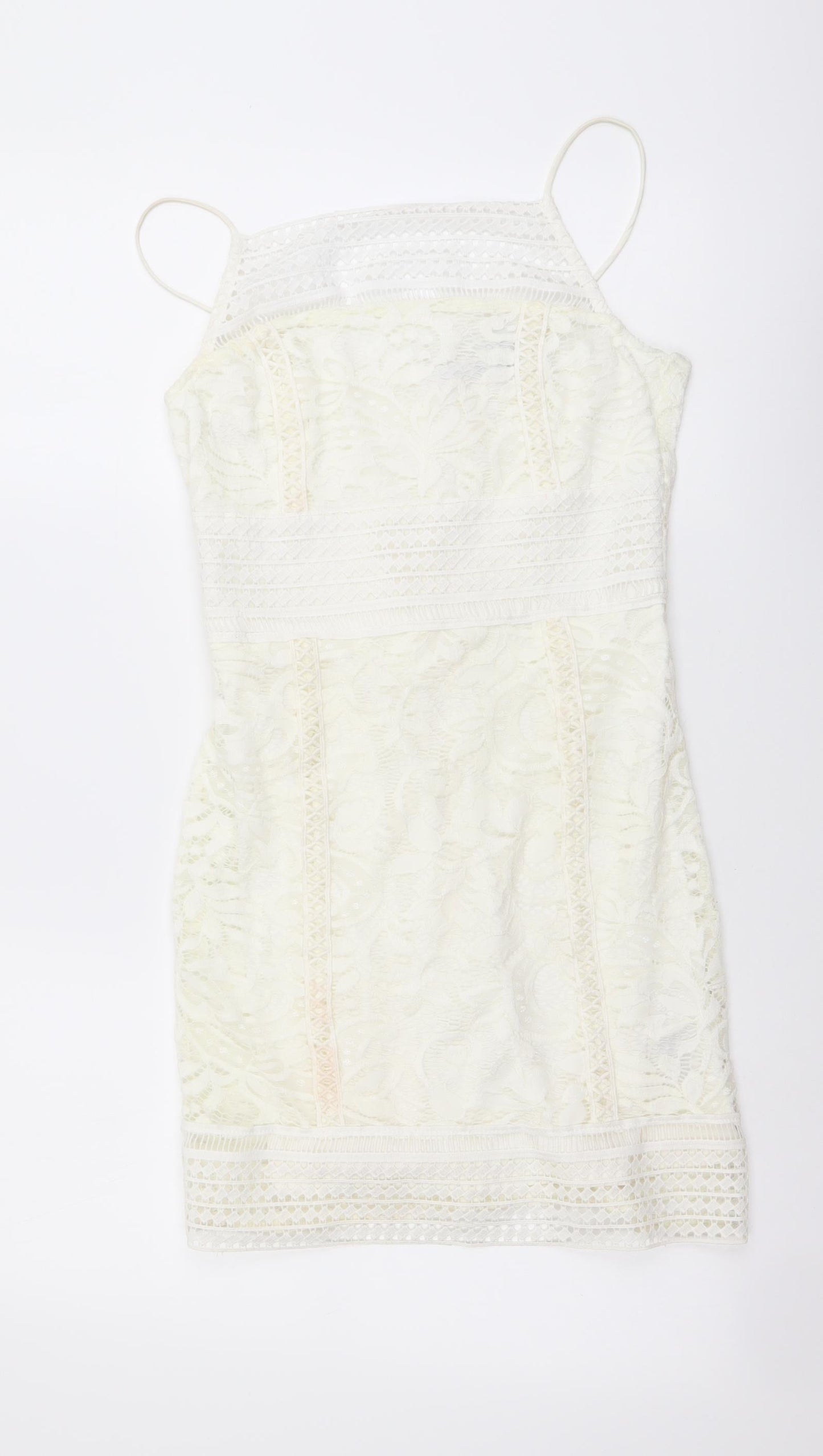 Topshop Womens Ivory Geometric Polyester Mini Size 8 Square Neck Zip