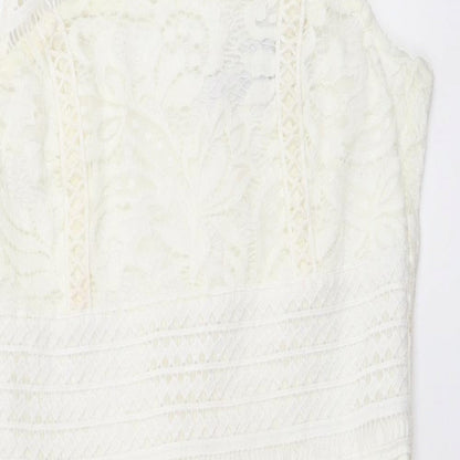 Topshop Womens Ivory Geometric Polyester Mini Size 8 Square Neck Zip